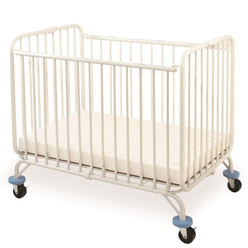 Deluxe Holiday Folding Metal Crib, Swivel Rubber Casters (2 Locking), Mattress 3x24x38